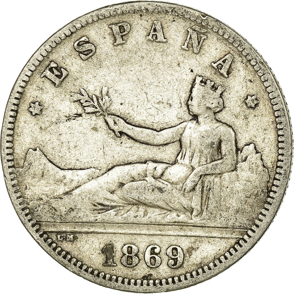 Coin, Spain, Provisional Government, 2 Pesetas, 1869, Madrid, VF(30-35), Silver