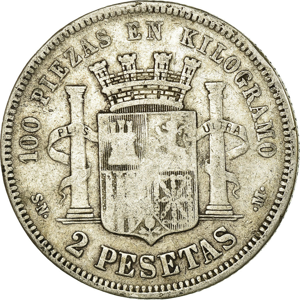 Coin, Spain, Provisional Government, 2 Pesetas, 1869, Madrid, VF(30-35), Silver