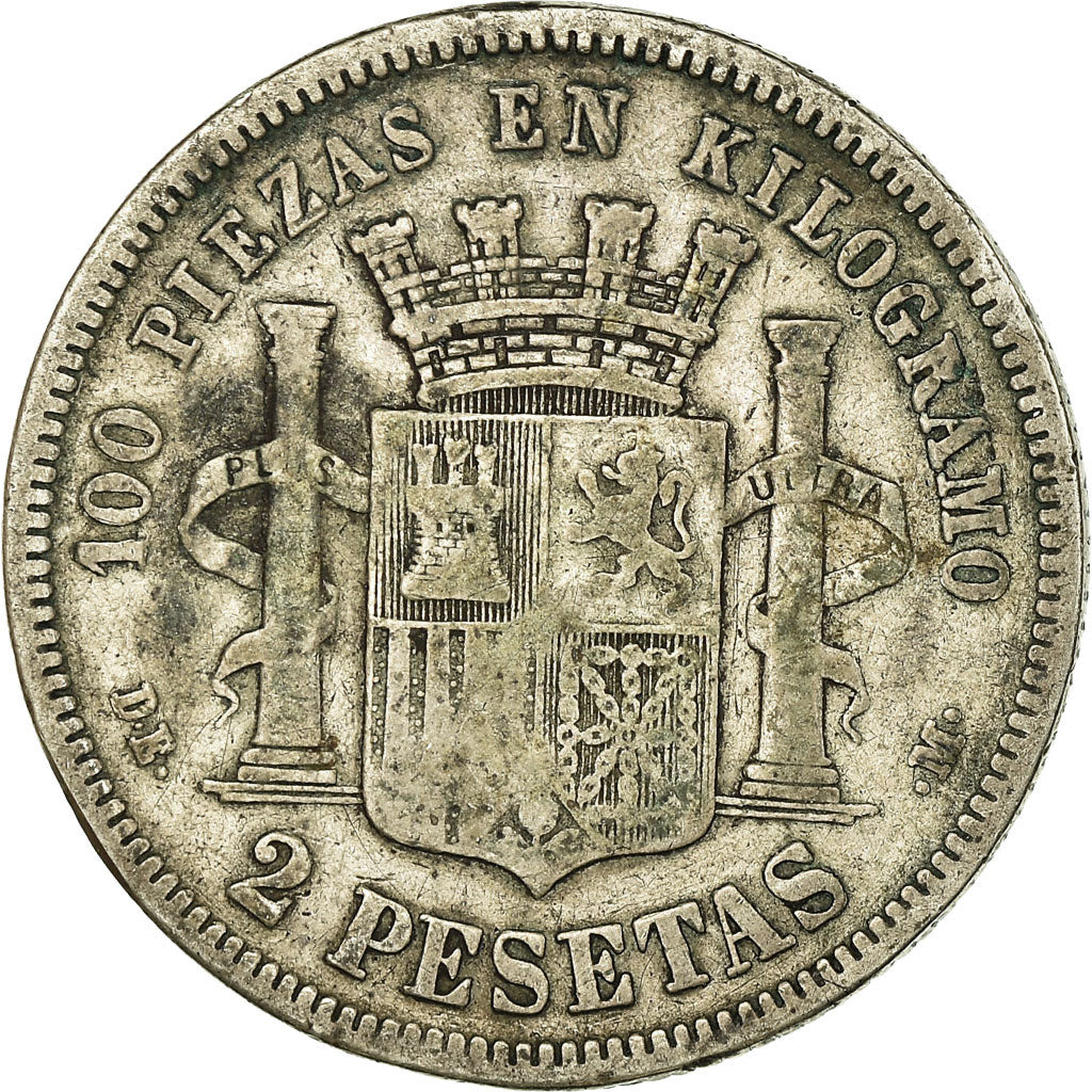 Coin, Spain, Provisional Government, 2 Pesetas, 1870 (74), Madrid, VF(20-25)