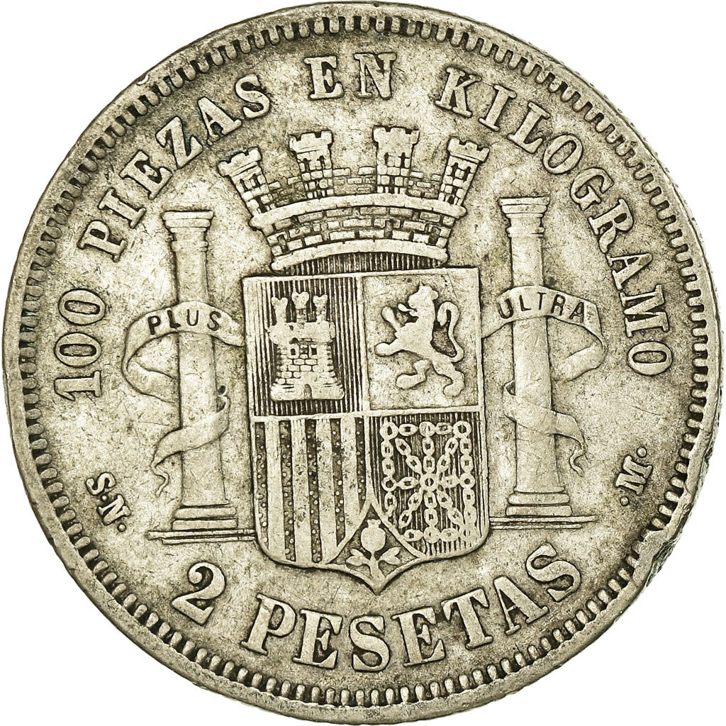 Coin, Spain, Provisional Government, 2 Pesetas, 1870, Madrid, VF(30-35), Silver