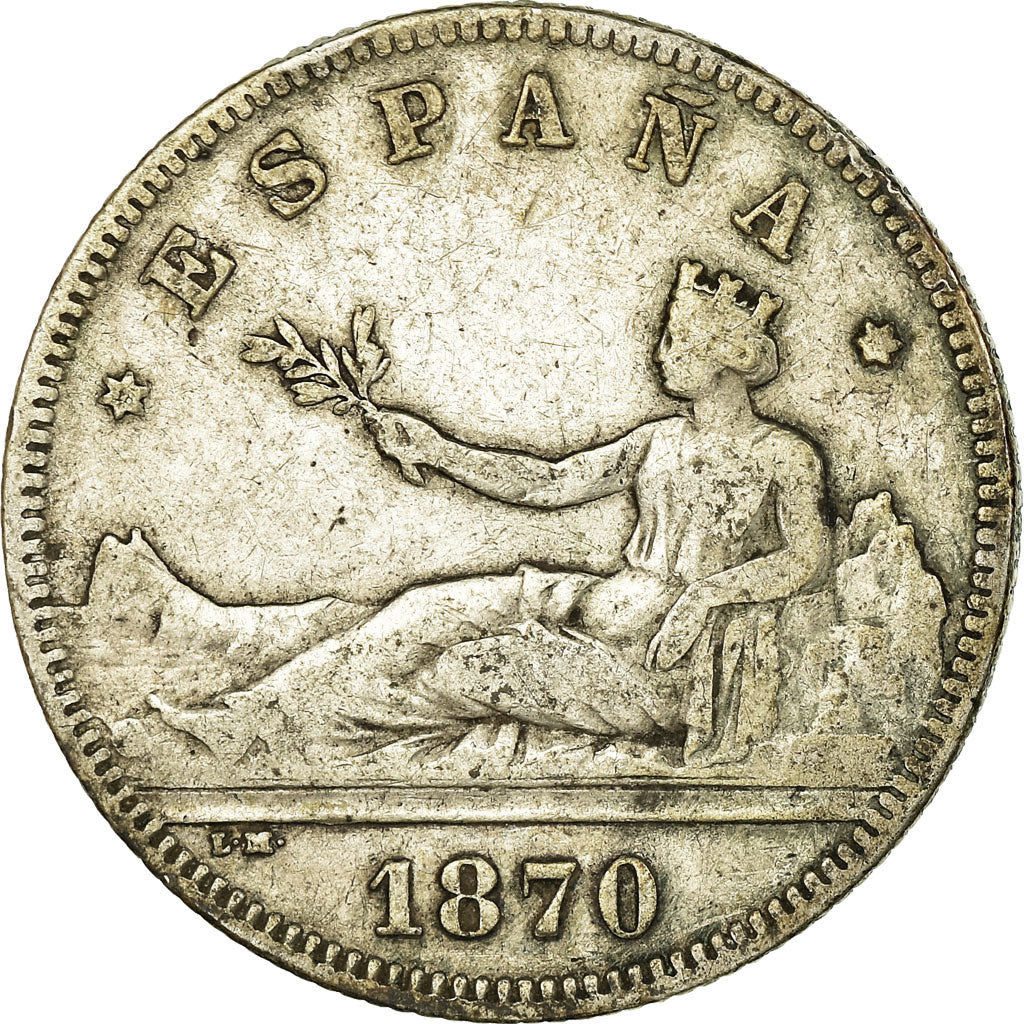 Moneda, España, Provisional Government, 2 Pesetas, 1870 (73), Madrid, BC+