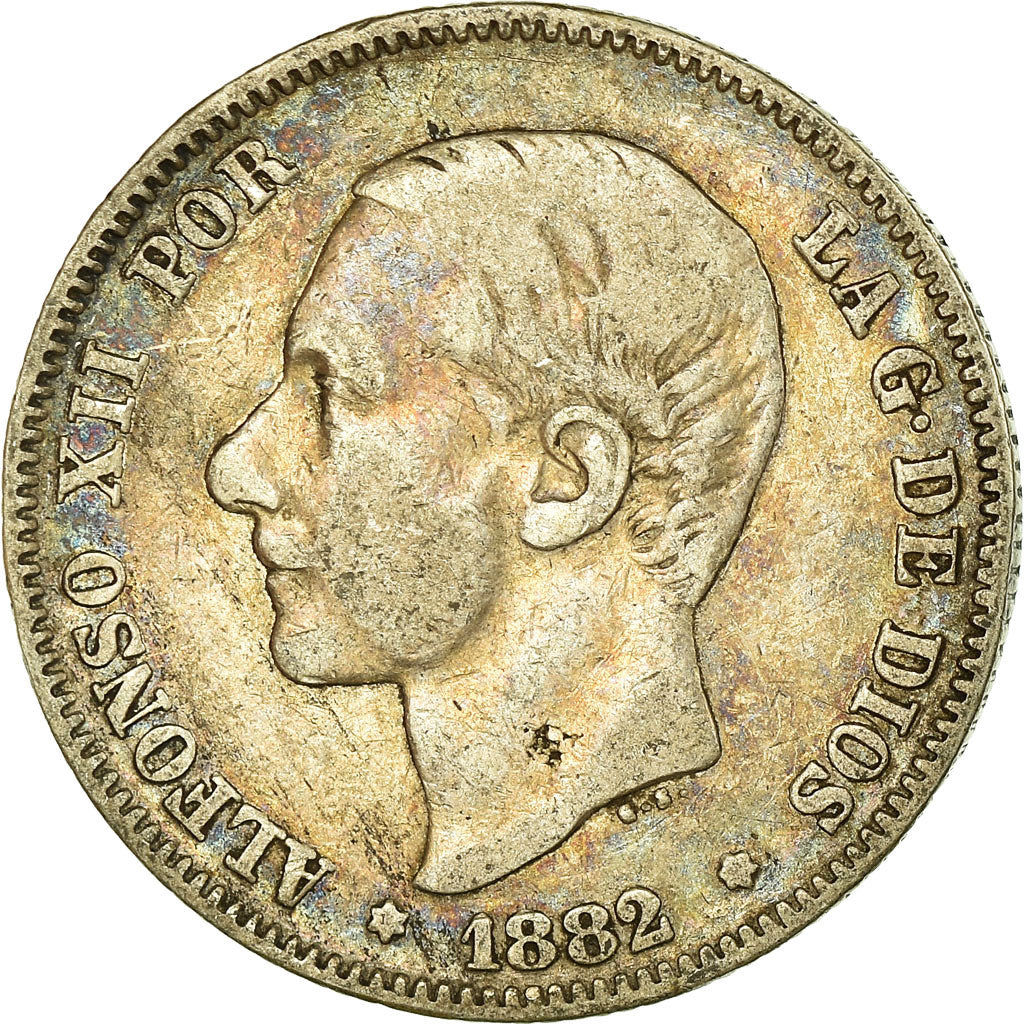 Moneta, Spagna, Alfonso XII, 2 Pesetas, 1882, Madrid, MB, Argento, KM:678.2