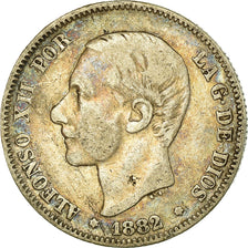 Moneta, Spagna, Alfonso XII, 2 Pesetas, 1882, Madrid, MB, Argento, KM:678.2