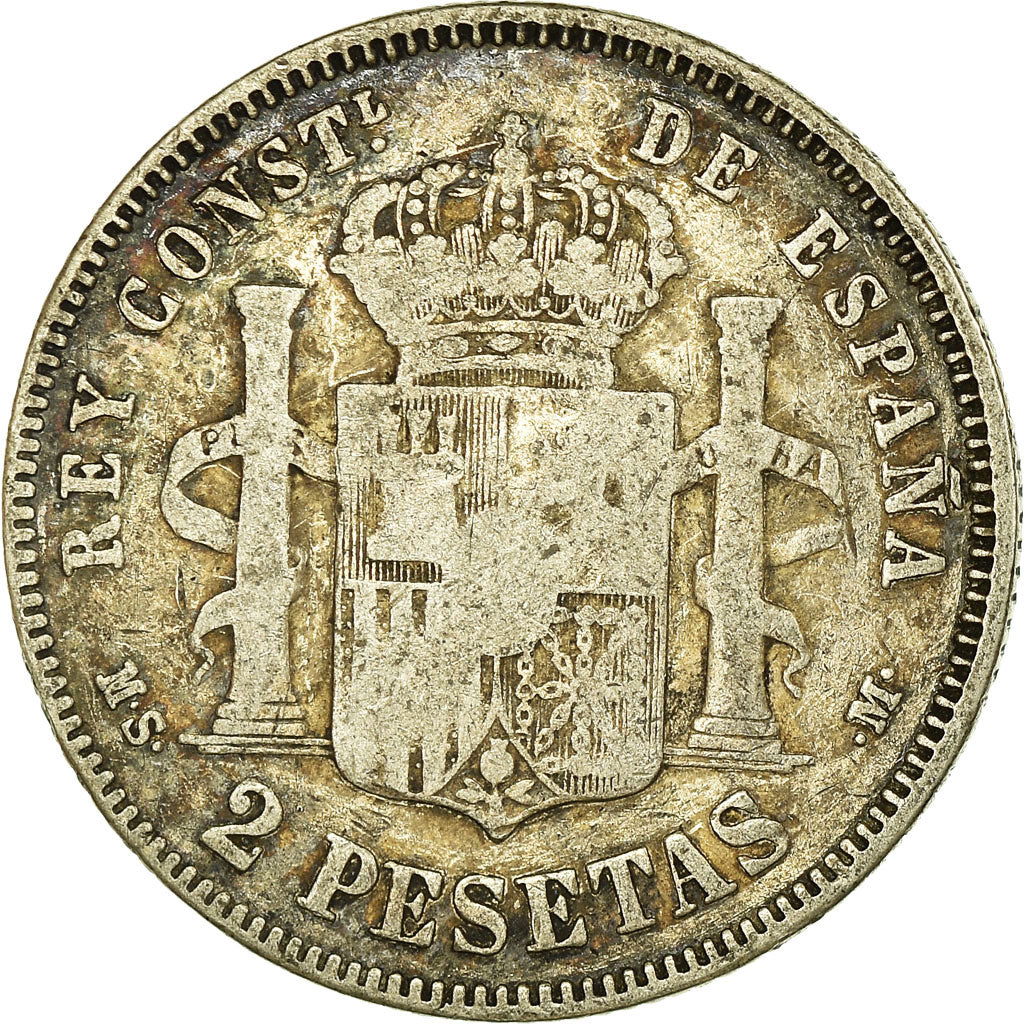 Moneta, Spagna, Alfonso XII, 2 Pesetas, 1882, Madrid, MB, Argento, KM:678.2