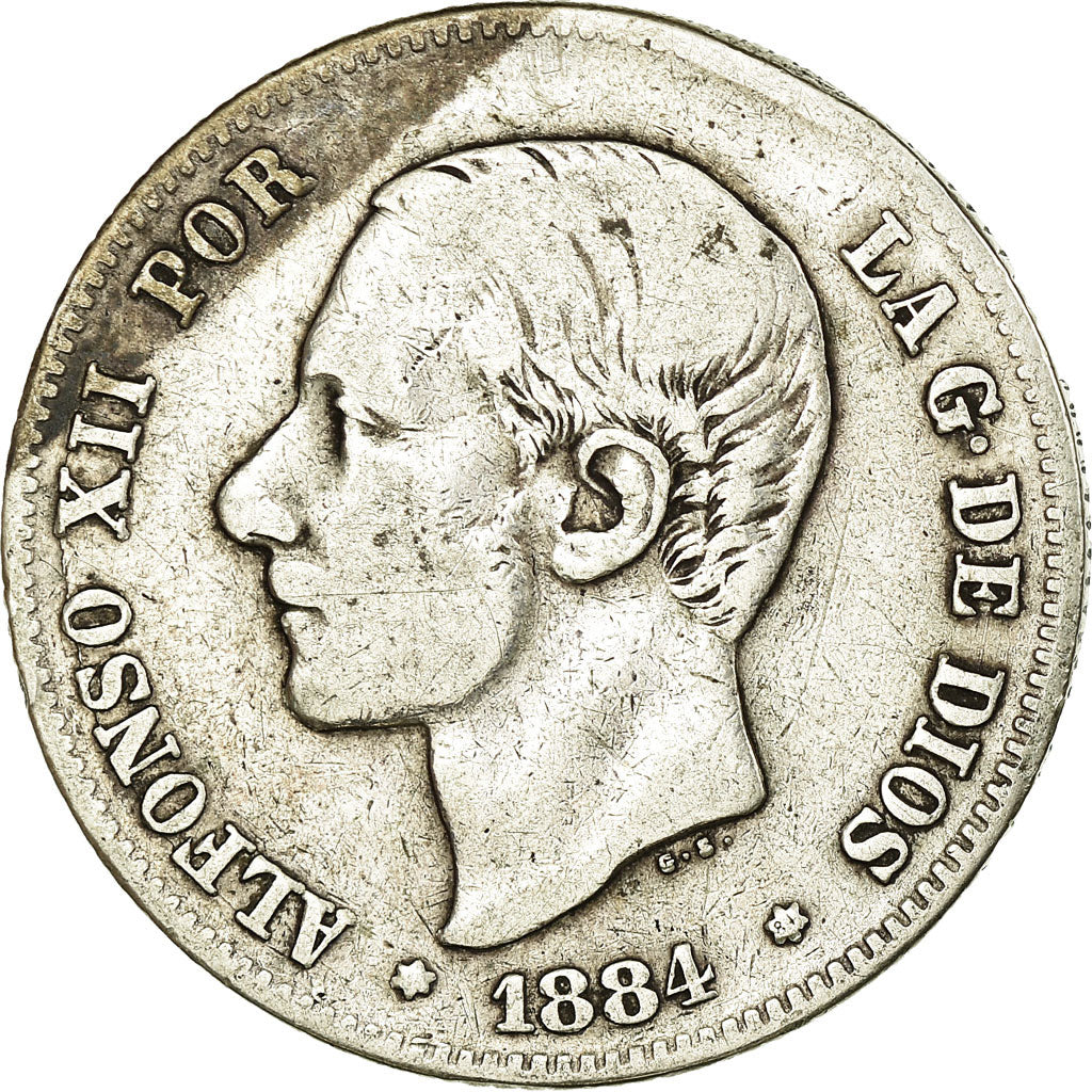 Coin, Spain, Alfonso XII, 2 Pesetas, 1884, Madrid, VF(20-25), Silver, KM:678.2