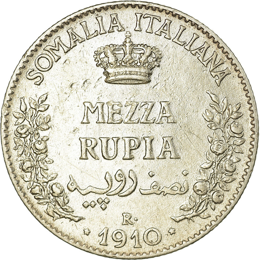 Coin, ITALIAN SOMALILAND, Vittorio Emanuele III, 1/2 Rupia, 1910, Rome