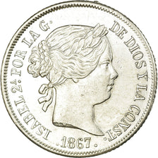 Coin, Spain, Isabel II, 40 Centimos, 1867, Madrid, AU(55-58), Silver, KM:628.2