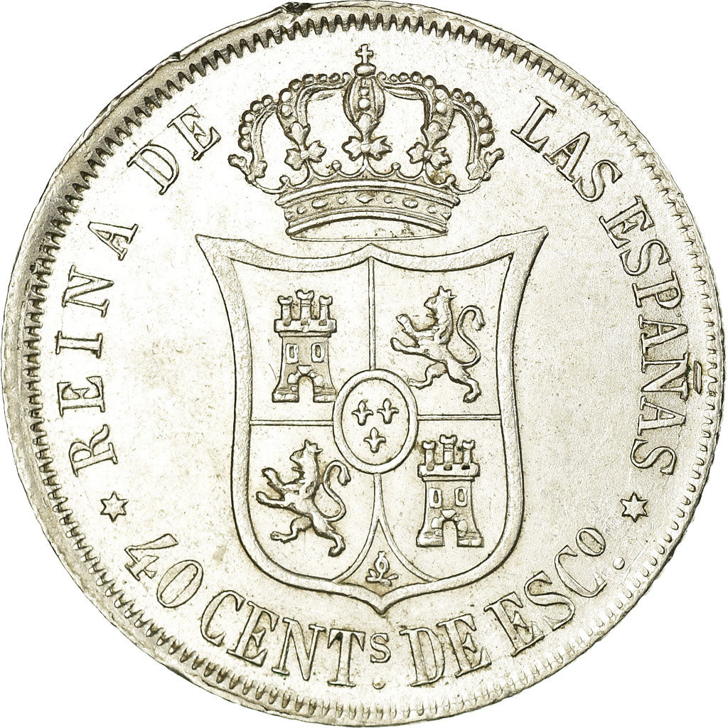 Coin, Spain, Isabel II, 40 Centimos, 1867, Madrid, AU(55-58), Silver, KM:628.2