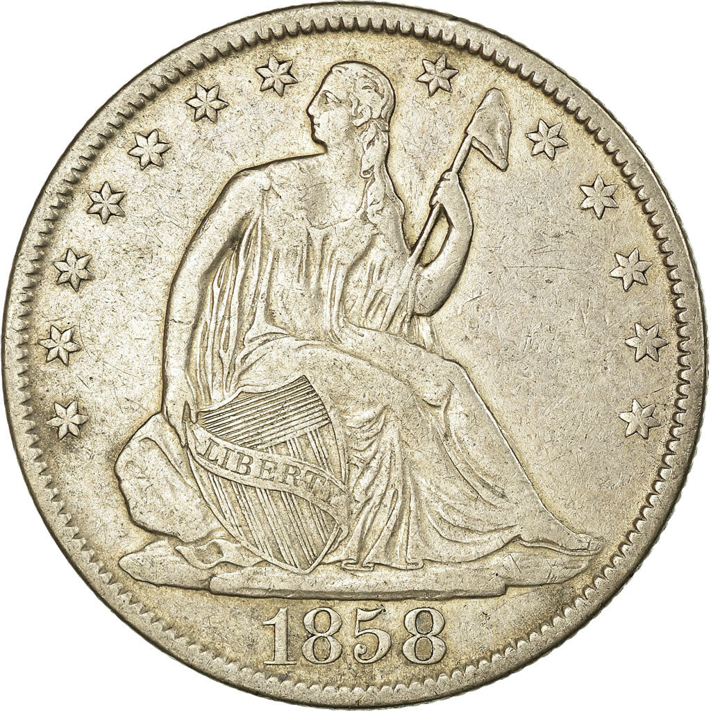 Coin, United States, Seated Liberty Half Dollar, 1858 O, EF(40-45), Silver