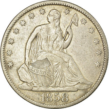 Coin, United States, Seated Liberty Half Dollar, 1858 O, EF(40-45), Silver