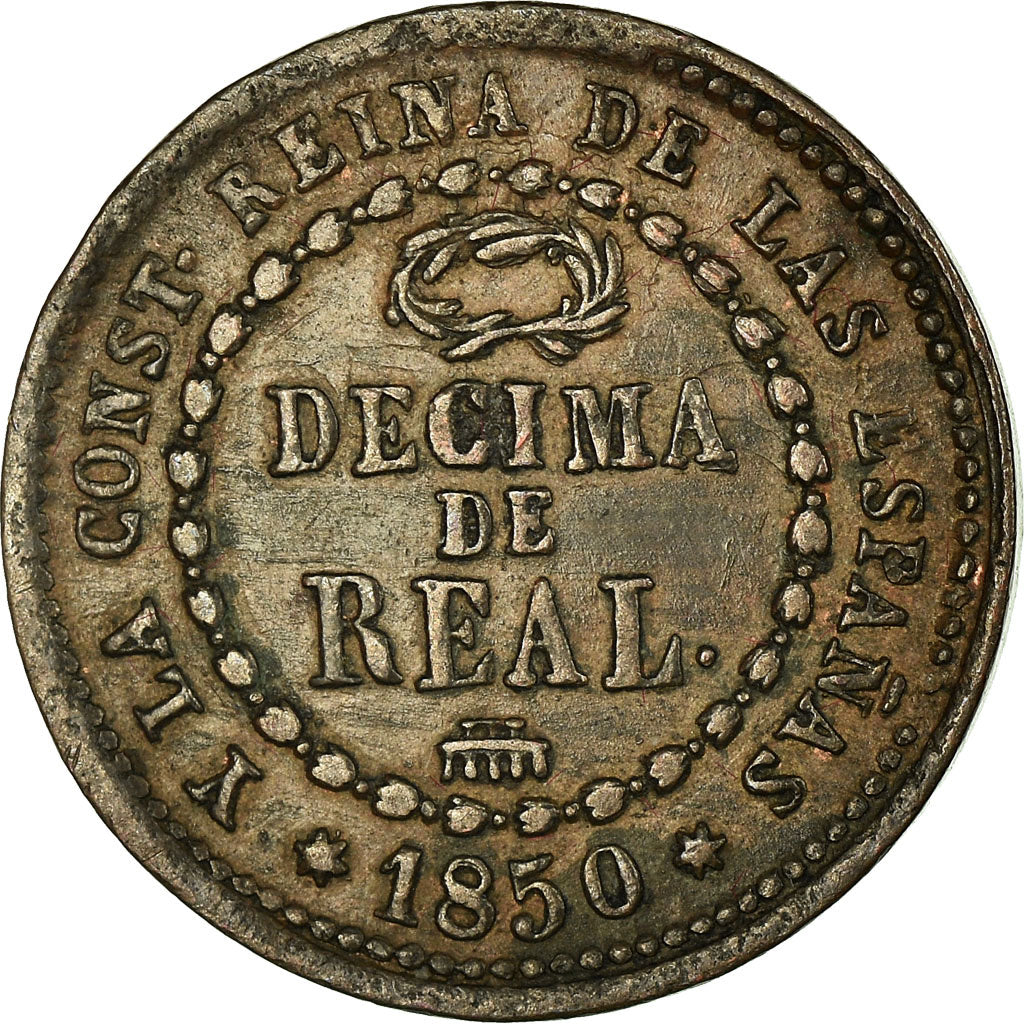 Coin, Spain, Isabel II, 1/10 Réal, 1850, Segovia, EF(40-45), Copper, KM:590