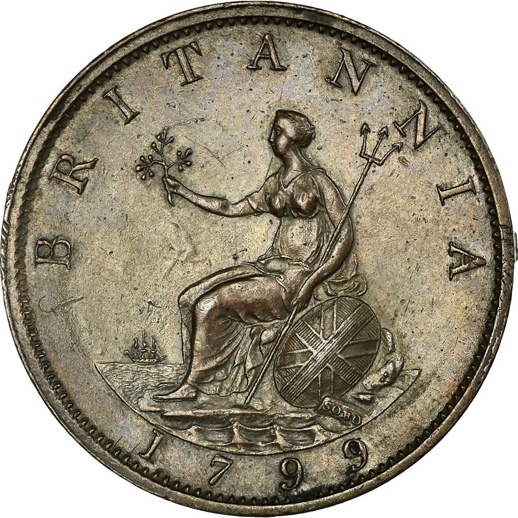 Münze, Großbritannien, George III, 1/2 Penny, 1799, VZ, Kupfer, KM:647