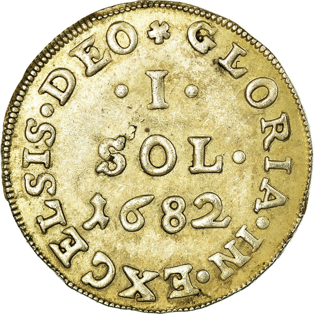 Coin, France, Louis XIV, 1 sol de Strasbourg, Sol, 1682, Strasbourg, AU(50-53)