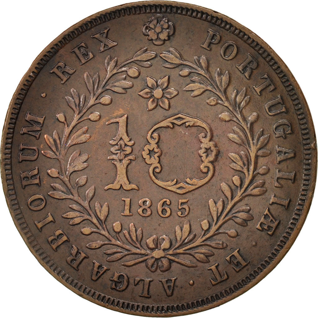 Coin, Azores, 10 Reis, 1865, AU(55-58), Copper, KM:14