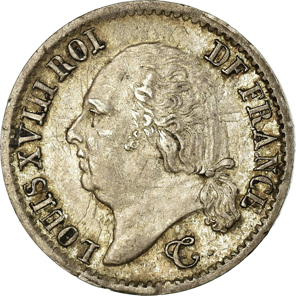 Coin, France, Louis XVIII, 1/4 Franc, 1824, Rouen, AU(50-53), Silver