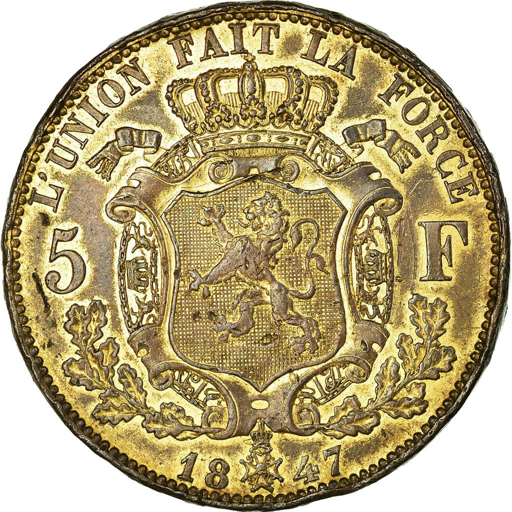 Monnaie, Belgique, Leopold I, 5 Francs, 1847, Bruxelles, TB+, Cuivre doré
