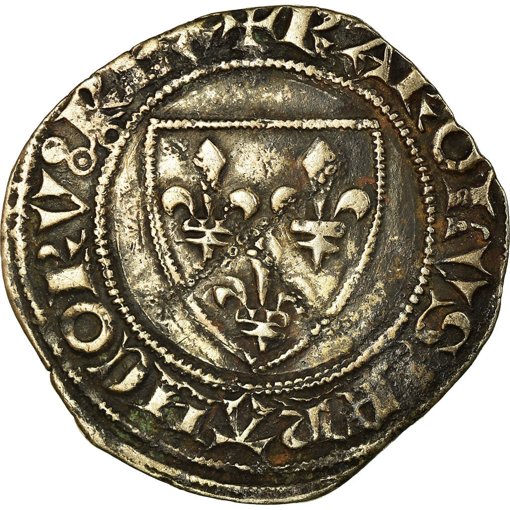 Coin, France, Charles VI, Blanc Guénar, Tournai, EF(40-45), Billon