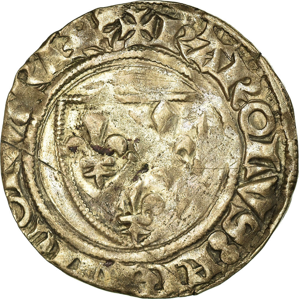 Moneta, Francja, Charles VI, Blanc Guénar, Tournai, VF(30-35), Bilon