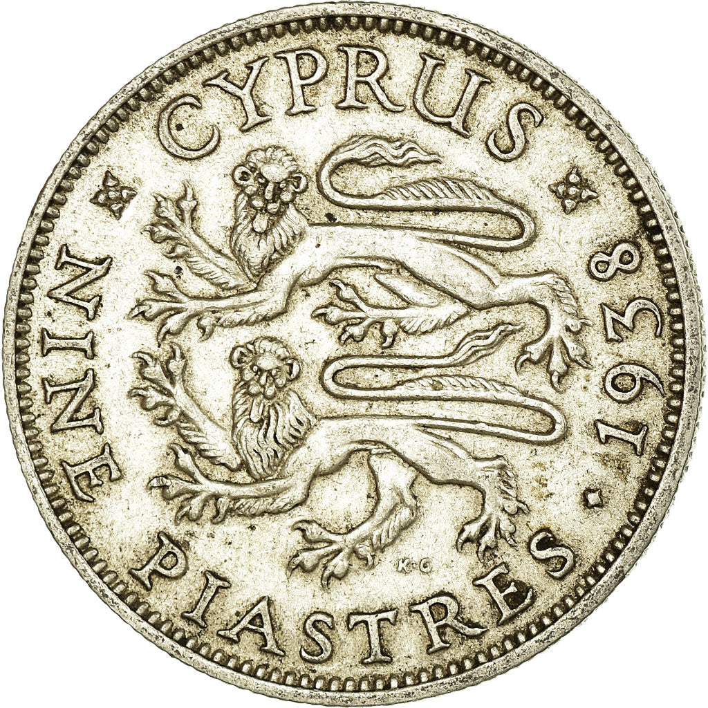 Coin, Cyprus, George VI, 9 Piastres, 1938, AU(50-53), Silver, KM:25