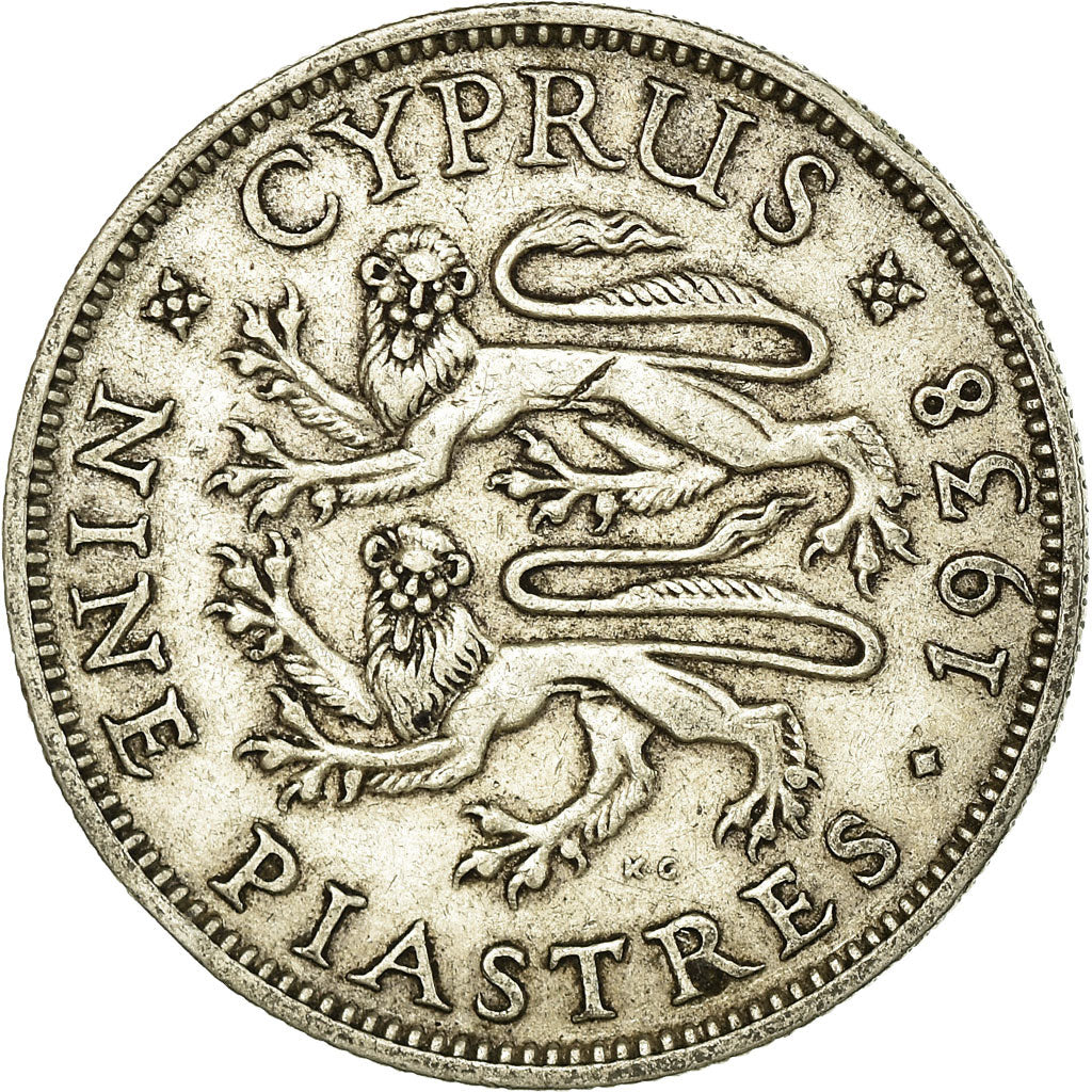 Coin, Cyprus, George VI, 9 Piastres, 1938, EF(40-45), Silver, KM:25