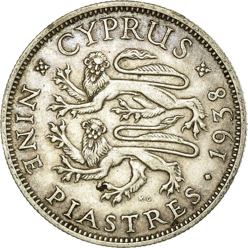 Coin, Cyprus, George VI, 9 Piastres, 1938, AU(50-53), Silver, KM:25