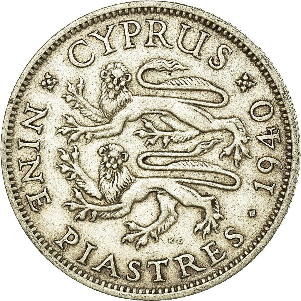 Coin, Cyprus, George VI, 9 Piastres, 1940, EF(40-45), Silver, KM:25
