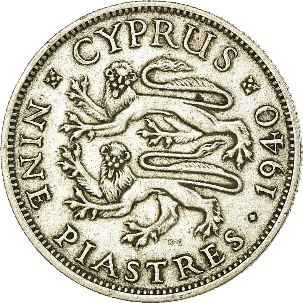 Coin, Cyprus, George VI, 9 Piastres, 1940, EF(40-45), Silver, KM:25