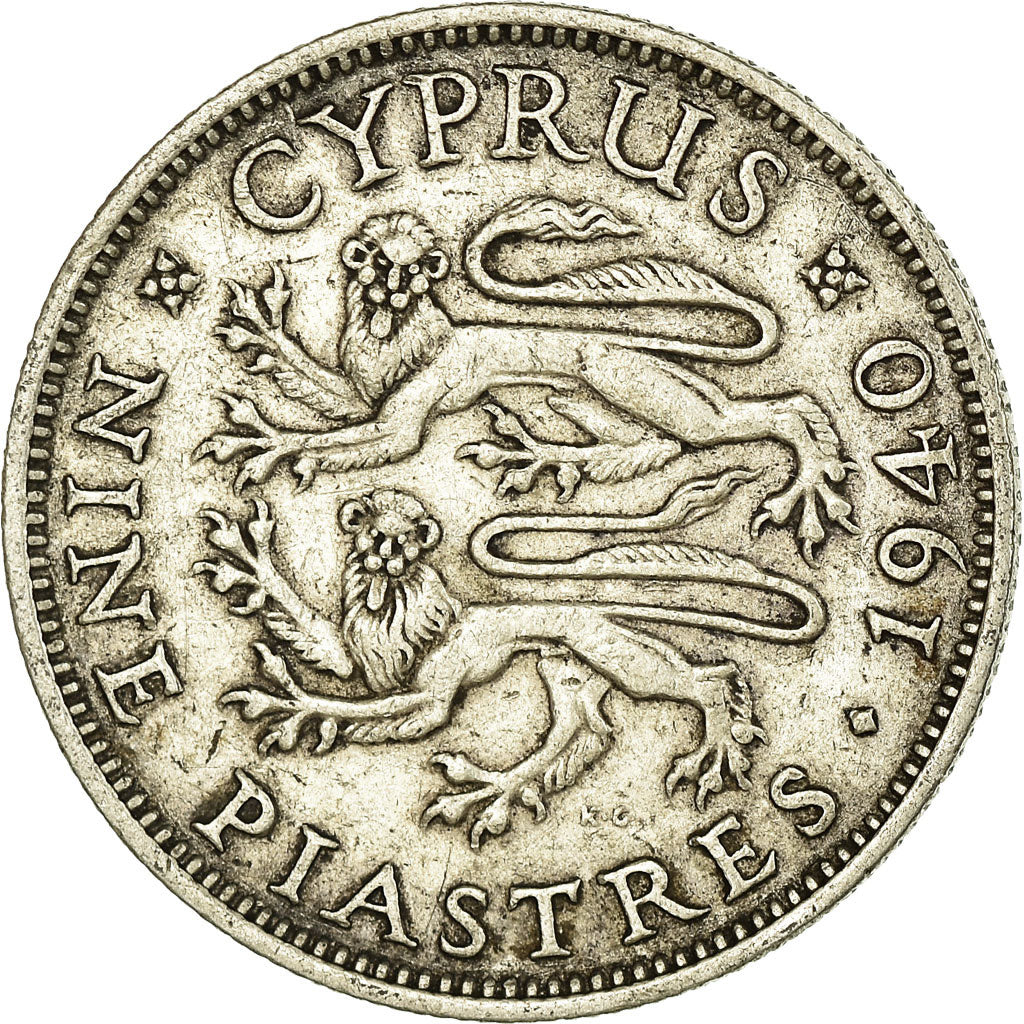 Coin, Cyprus, George VI, 9 Piastres, 1940, EF(40-45), Silver, KM:25