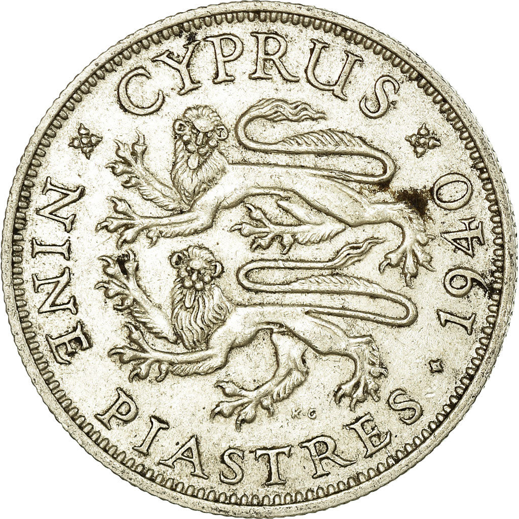 Coin, Cyprus, George VI, 9 Piastres, 1940, AU(50-53), Silver, KM:25