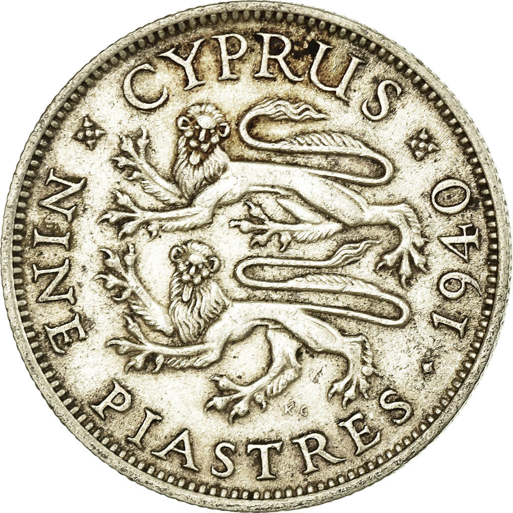 Coin, Cyprus, George VI, 9 Piastres, 1940, AU(50-53), Silver, KM:25