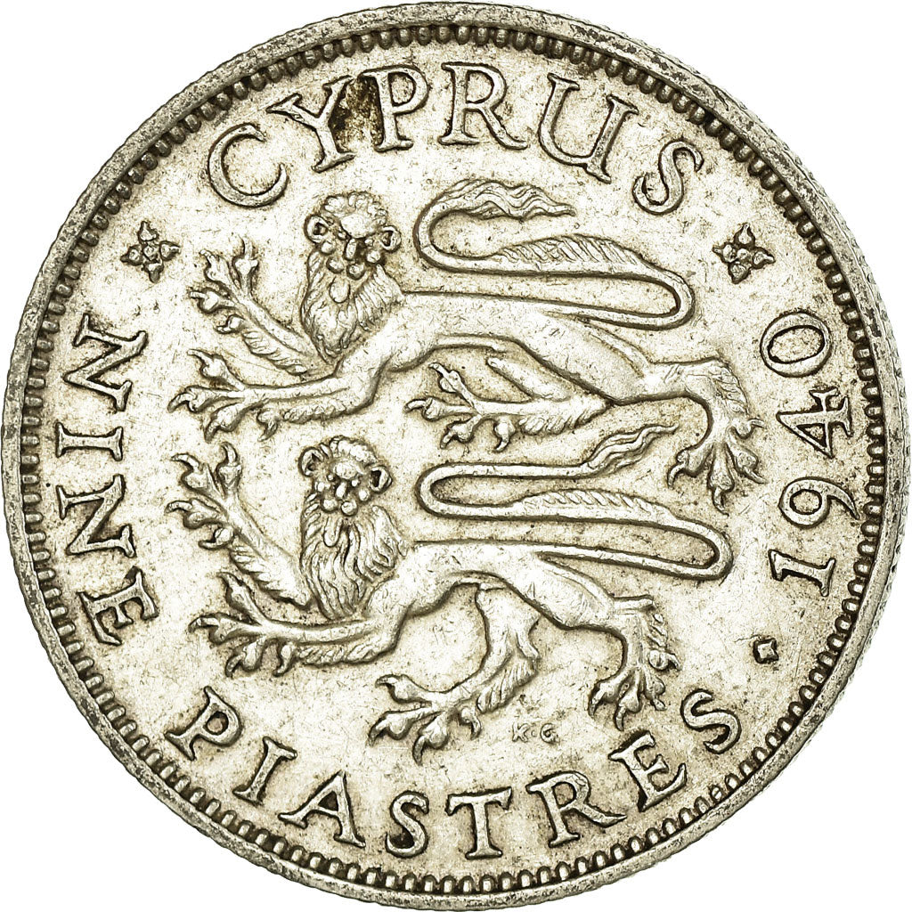 Coin, Cyprus, George VI, 9 Piastres, 1940, EF(40-45), Silver, KM:25