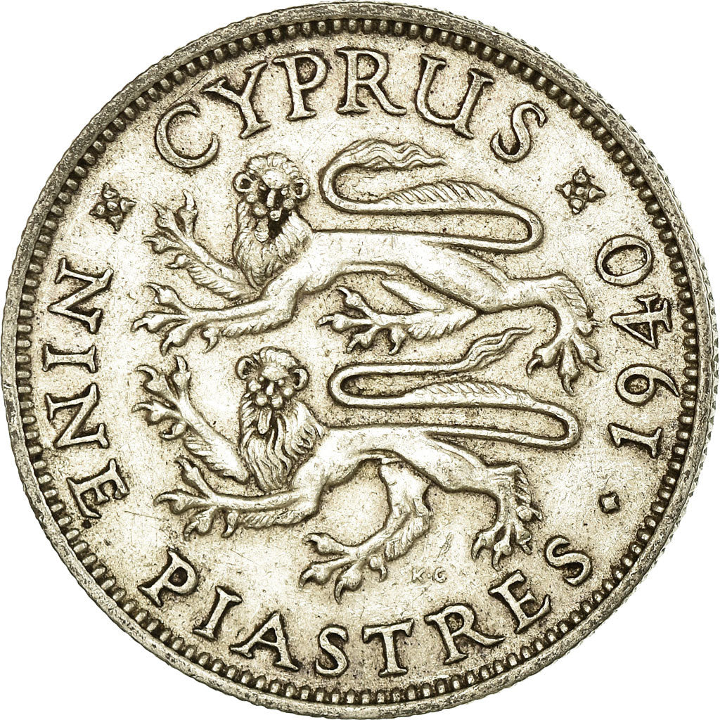 Coin, Cyprus, George VI, 9 Piastres, 1940, AU(50-53), Silver, KM:25