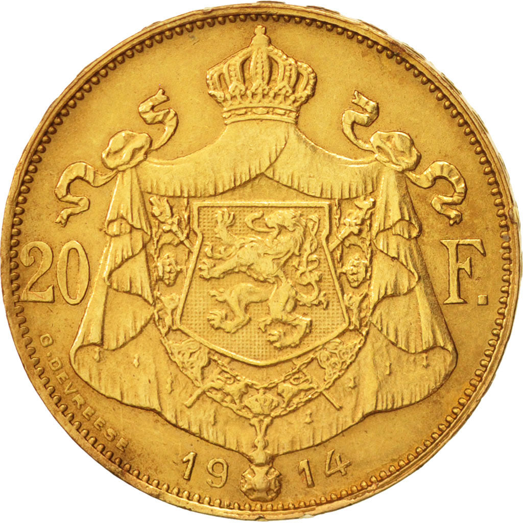 Belgium, 20 Francs, 20 Frank, 1914, Gold, KM:79