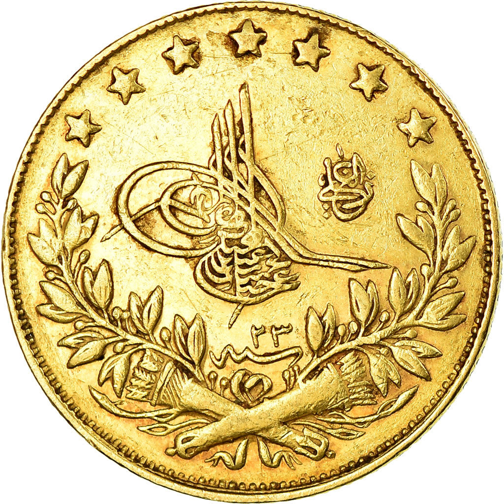 Coin, Turkey, Abdul Hamid II, 100 Kurush, 1897, Qustantiniyah, EF(40-45), Gold