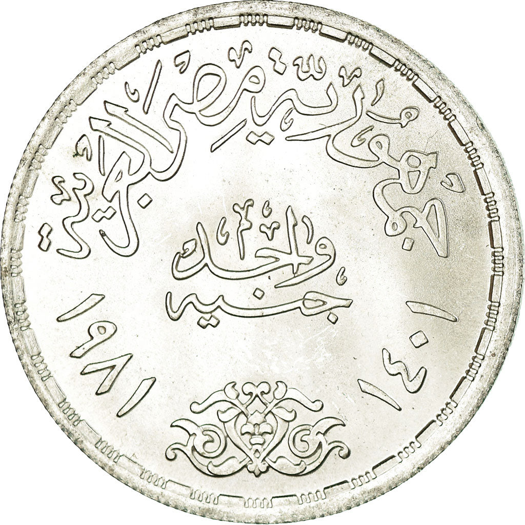 Moneta, Egipt, Pound, 1981, MS(63), Srebro, KM:523