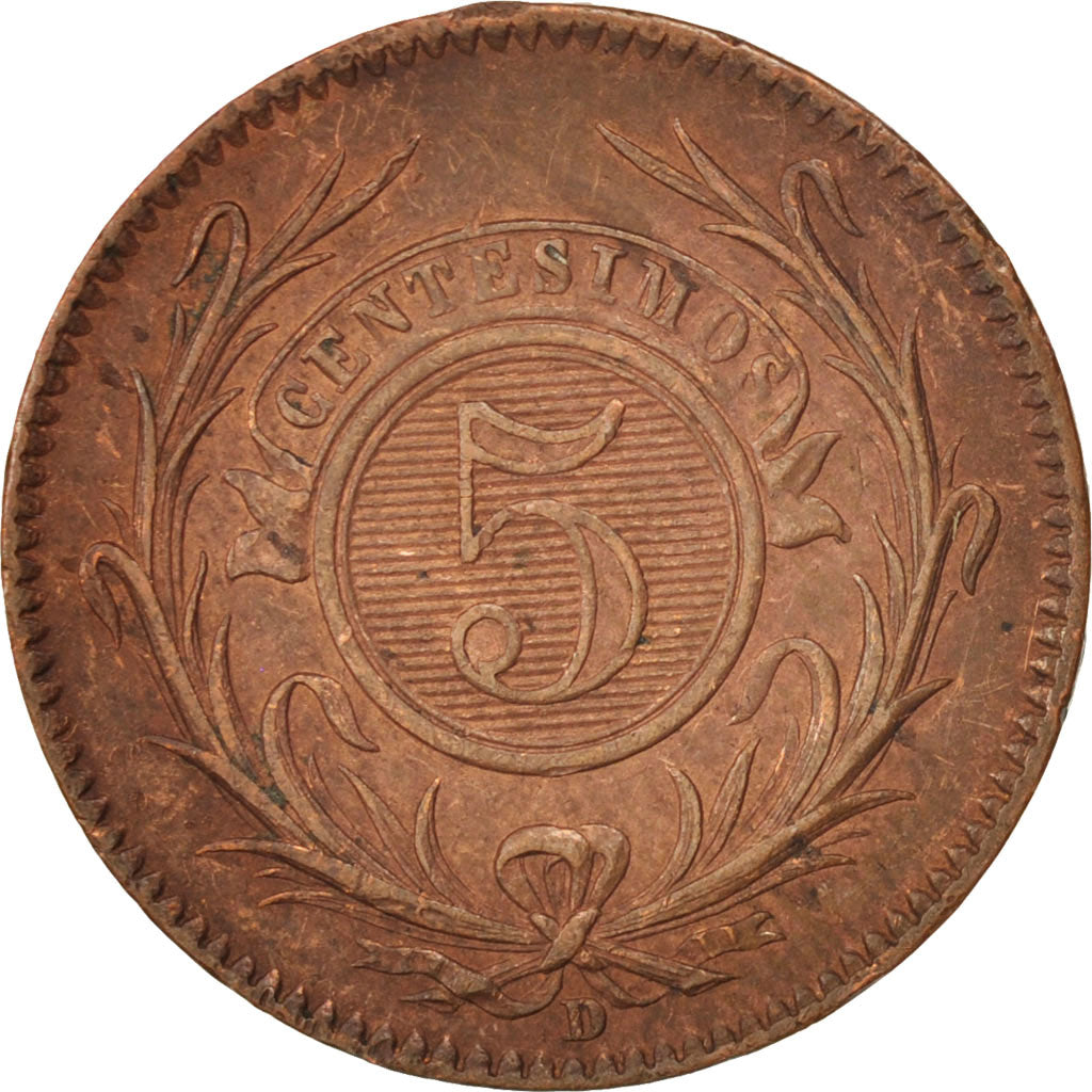 Uruguay, 5 Centesimos, 1857, Lyon, France, Copper, KM:8