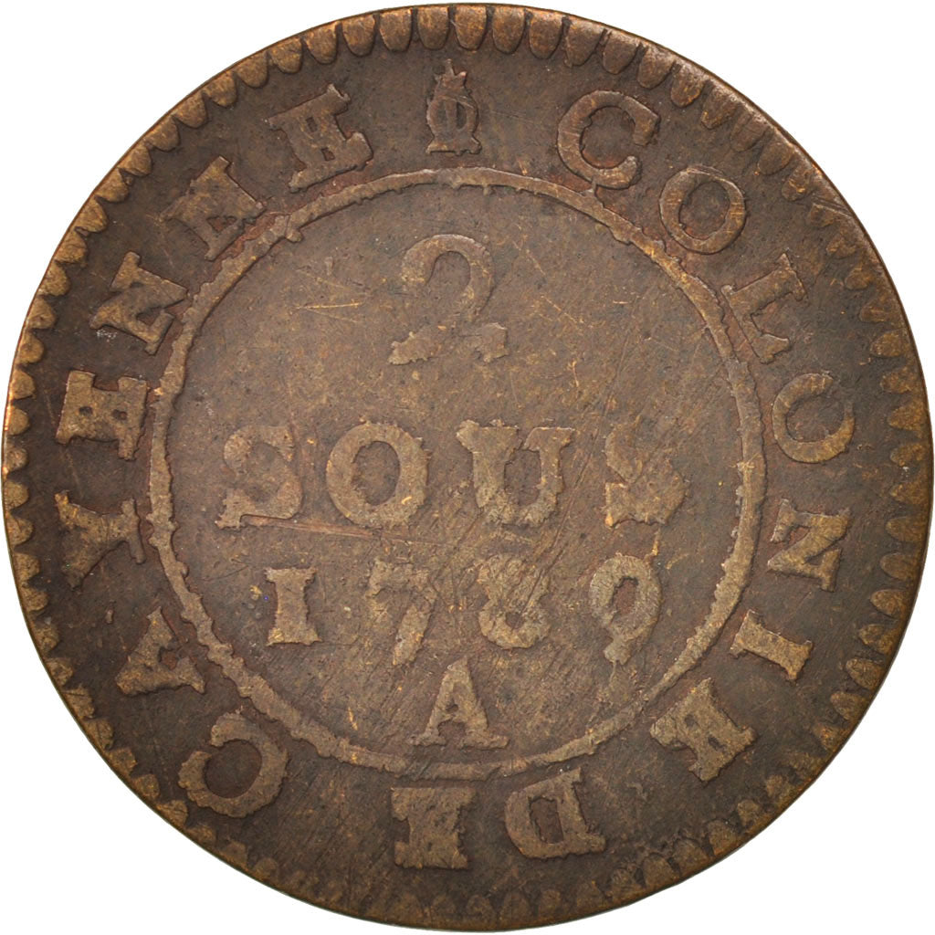 FRENCH GUIANA, 2 Sous, 1789, Paris, Billon, KM:1
