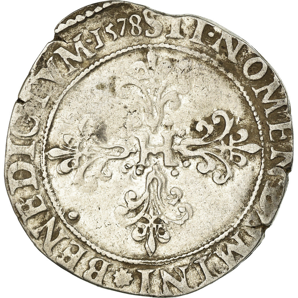 Coin, France, Henri III, Franc au Col Plat, 1578, Nantes, EF(40-45), Silver