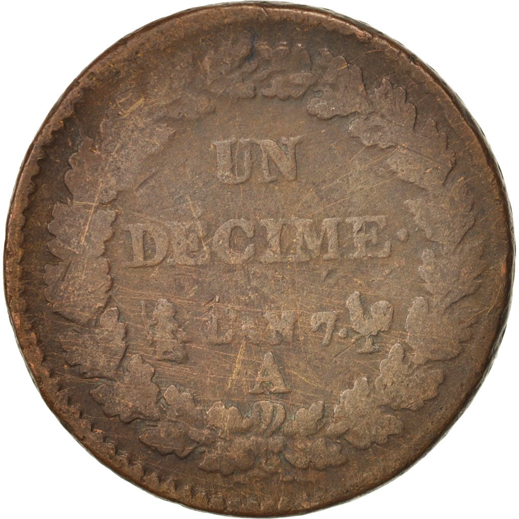 Monnaie, France, Dupré, Decime, 1798, Paris, B, Bronze, KM:644.1, Gadoury:187