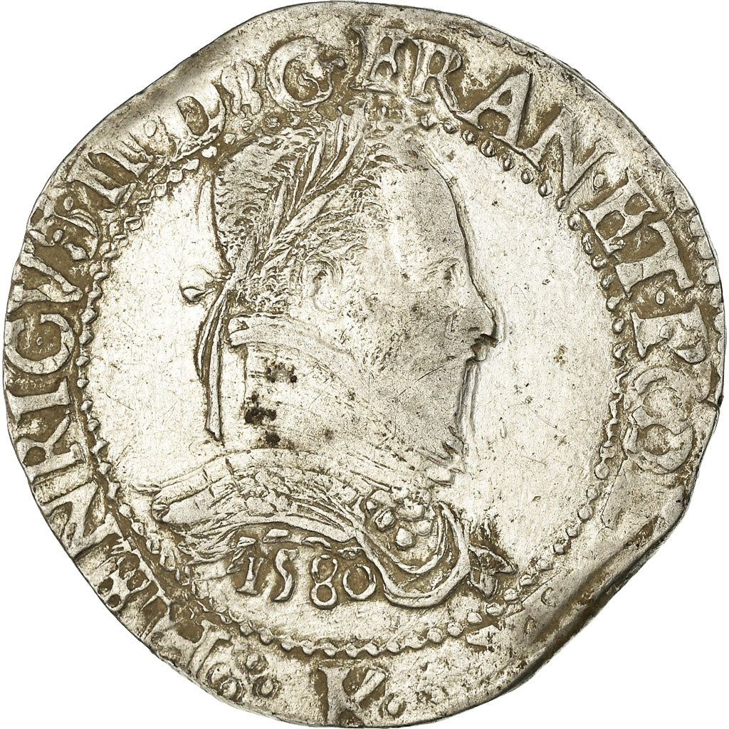 Moneda, Francia, Henri III, Franc au Col Plat, 1580, Bordeaux, MBC, Plata