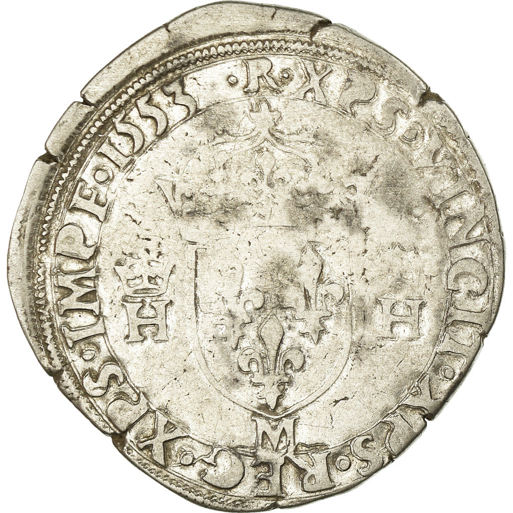 Moneta, Francia, Henri II, Teston, 1553, Toulouse, MB, Argento, Sombart:4572