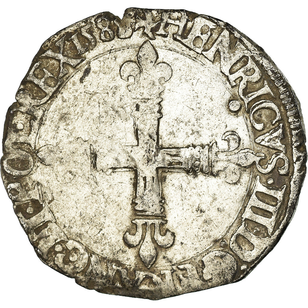 Coin, France, Henri III, 1/4 Ecu, 1588, Nantes, VF(30-35), Silver, Sombart:4662