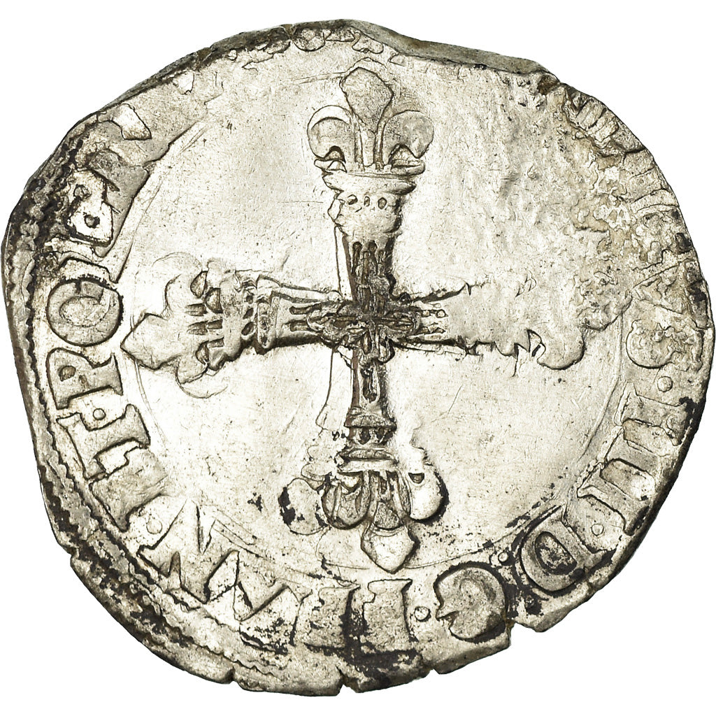 Coin, France, Henri III, 1/4 Ecu, Angers, VF(20-25), Silver, Sombart:4662