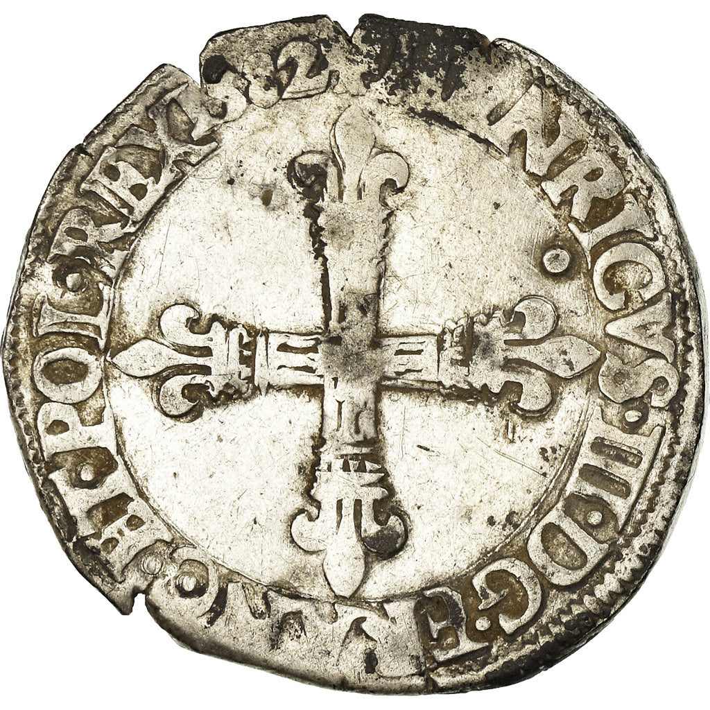 Coin, France, Henri III, 1/4 Ecu, 1582, Nantes, VF(20-25), Silver, Sombart:4662