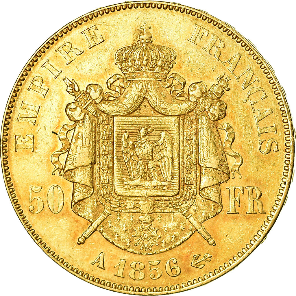 Moeda, França, Napoleon III, 50 Francs, 1856, Paris, AU(50-53), Dourado
