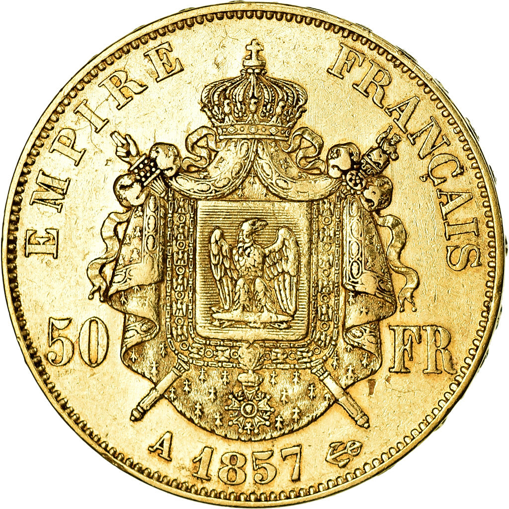 Moneda, Francia, Napoleon III, 50 Francs, 1857, Paris, MBC, Oro, KM 785.1