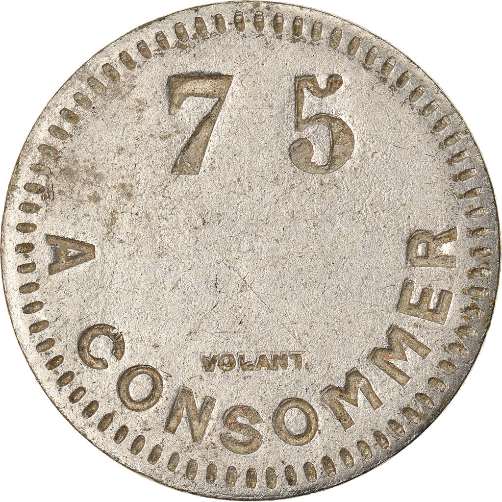 France, Token, A Consommer, 75 Centimes, Volant, AU(50-53), Base Metal