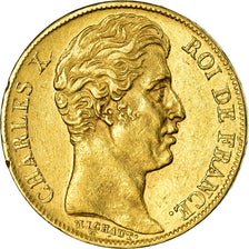 Moneda, Francia, Charles X, 20 Francs, 1827, Paris, MBC+, Oro, KM:726.1