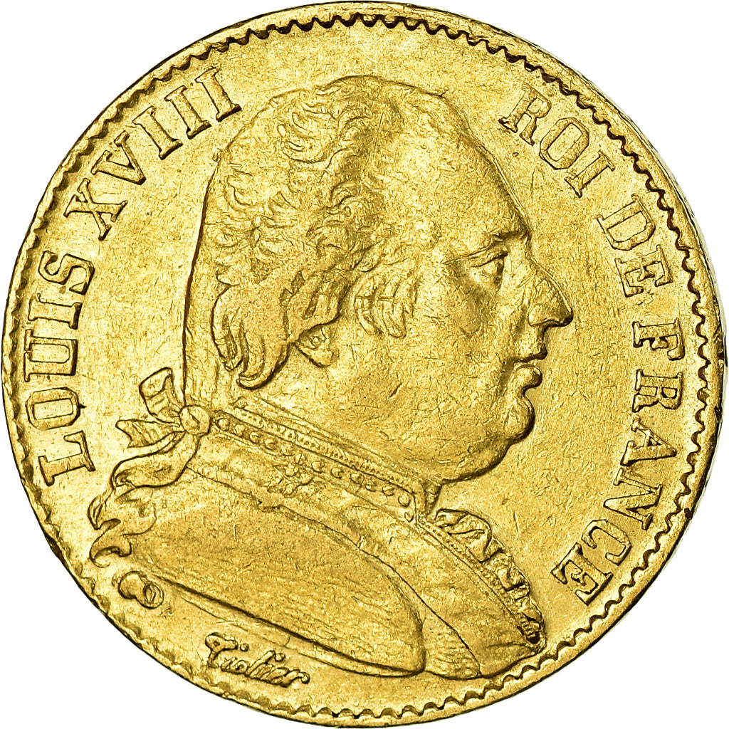 Coin, France, Louis XVIII, 20 Francs, 1814, Paris, AU(50-53), Gold, KM:706.1