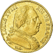 Coin, France, Louis XVIII, 20 Francs, 1814, Paris, AU(50-53), Gold, KM:706.1